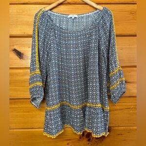 Fever Woven Peasant Top Blouse Shirt 1X Crochet Trim Boho Peasant